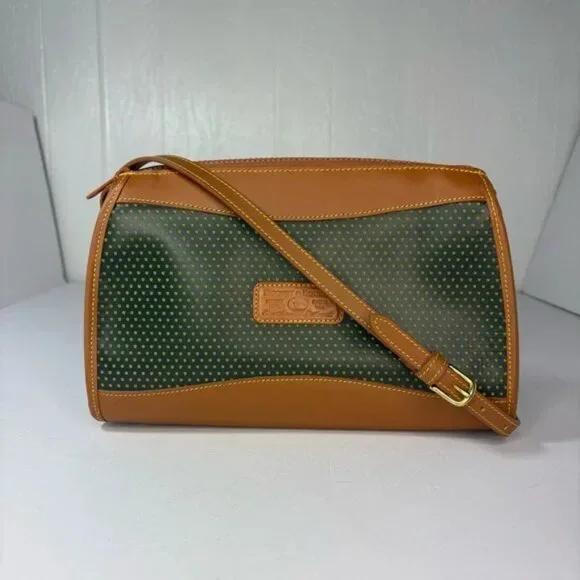 Dooney & Bourke Cabrio Leather Green/Brown Perforated Leather Crossbody Vintage - Picture 3 of 16